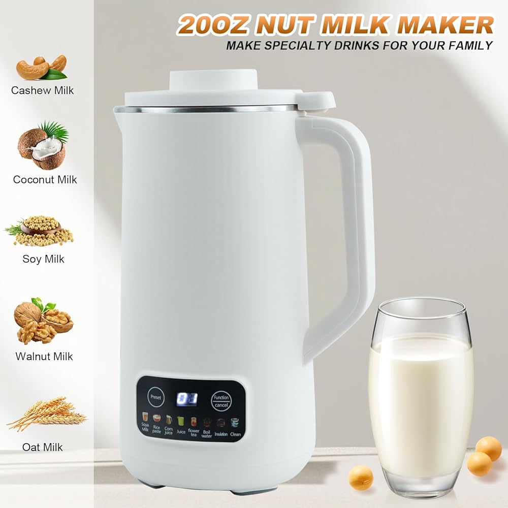GAESHOW Machine à Lait de Noix, 600ml Machine Automatique à Lait de Soja, avec Démarrage Différé/Maintien au Chaud/Autonettoyant et Autres Fonctions, avec 10 Lames de Feuilles, Acier Inoxydable 304 : Cuisine et Maison