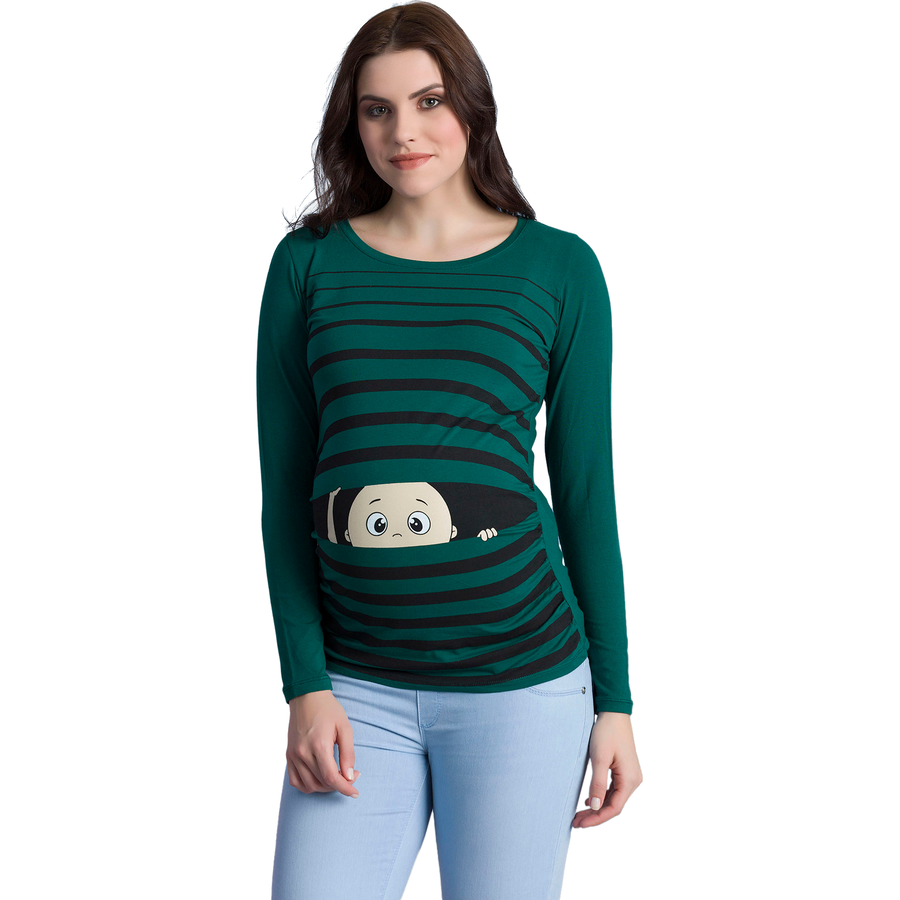 M.M.C. Umstandslangarmshirt Guck Guck mit Motiv Dunkelgrün