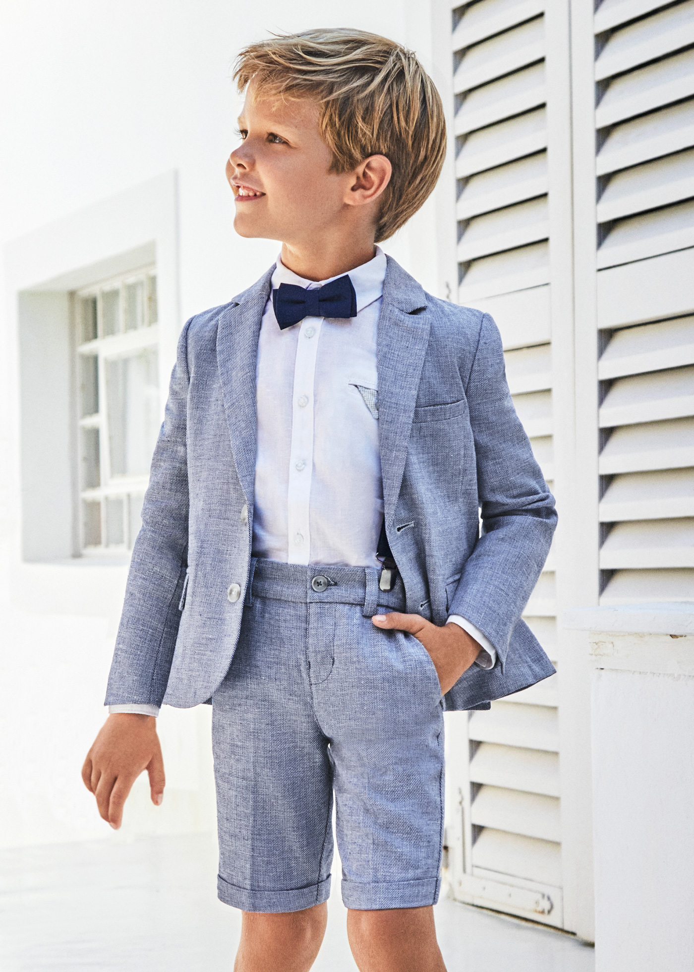 Bermuda chino linho menino ciano