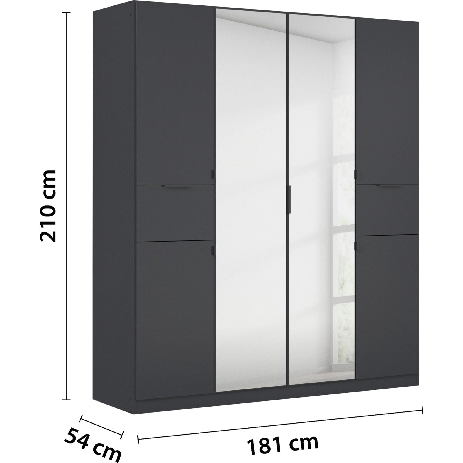 Drehtürenschrank Ticao, Dekor, 181 x 210 x 54 cm, mit Spiegel graphit