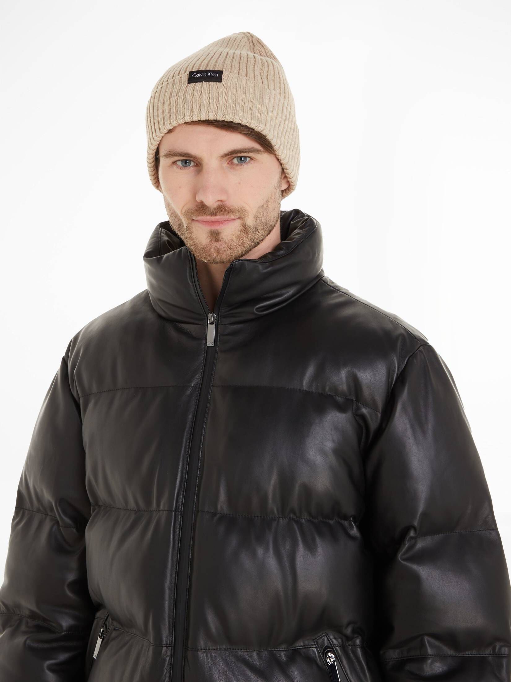 CALVIN KLEIN| Strickmütze mit Kaschmir CLASSIC COTTON RIB BEANIE