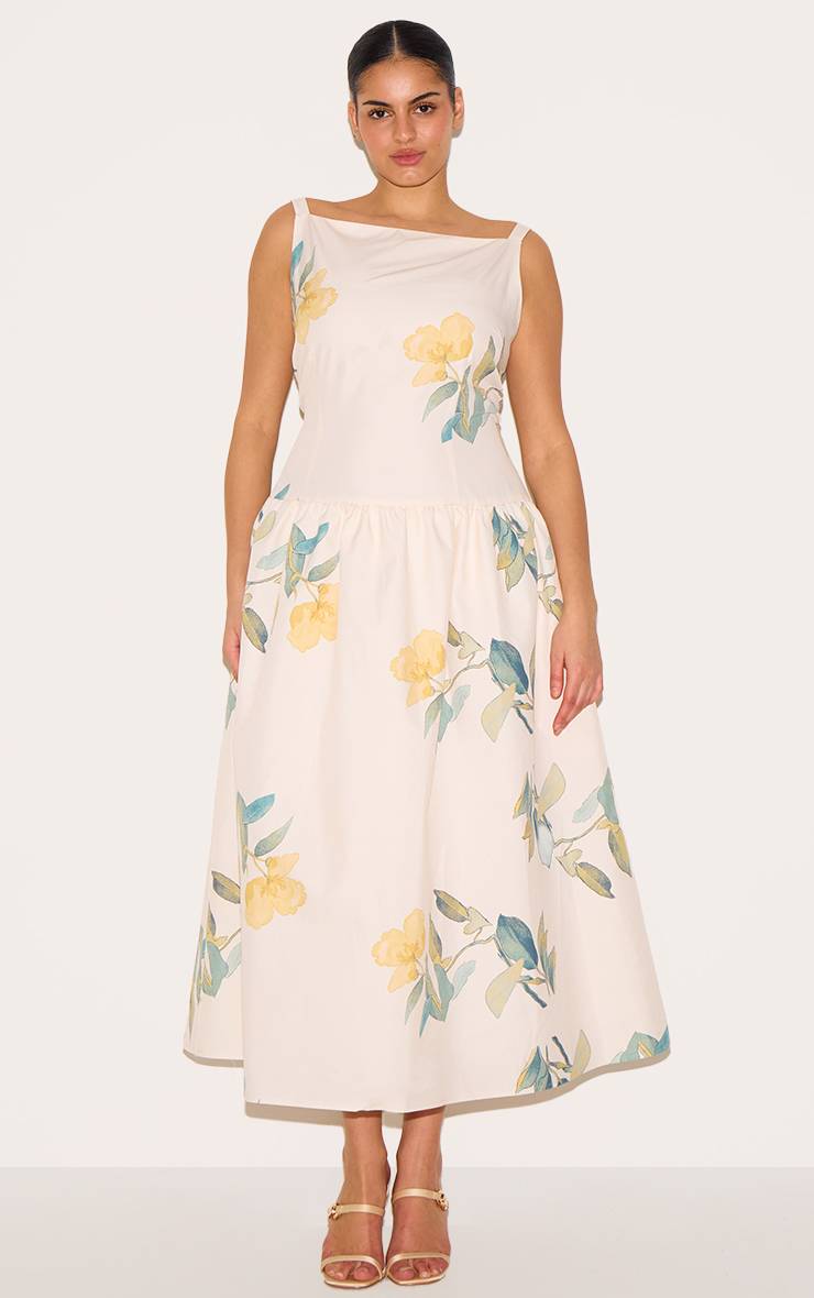 Jaune Robe Midaxi Grande Taille À Taille Basse Et Imprimé Floral