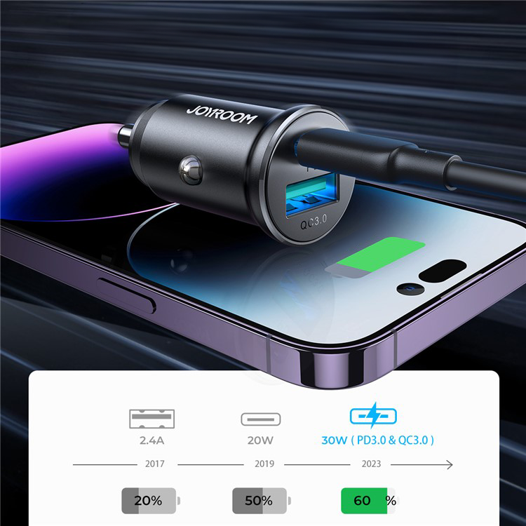 (30W) USB A / USB C Auto KFZ Ladegerät PD/QC 3.0 - Schwarz