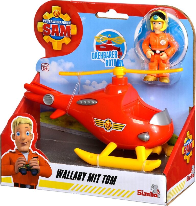 Brandmand Sam - Wallaby Helikopter Med Tom Figur - 17 CM
