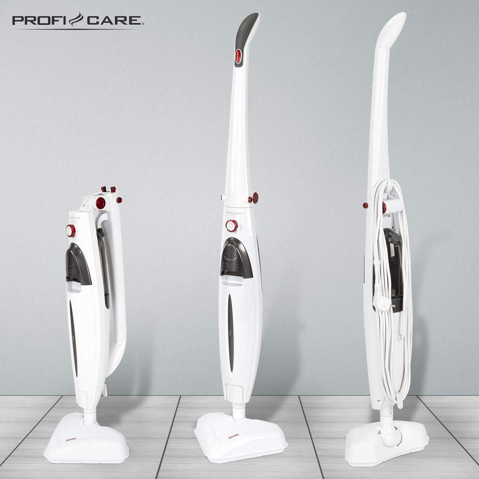 PROFICARE 2in1 Dampfmop - anthrazit-weiß - 180° Delta-Fuß