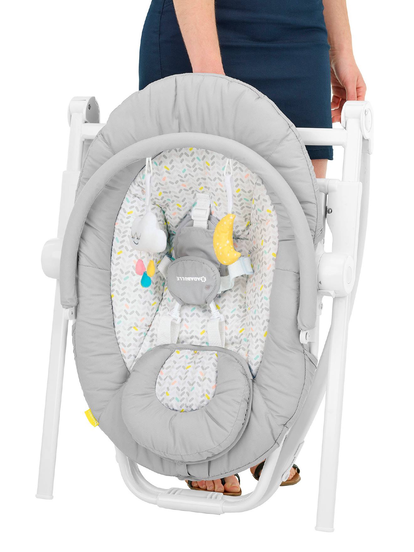 Rede de descanso BADABULLE Compact'Up High, cinza claro com estampa.