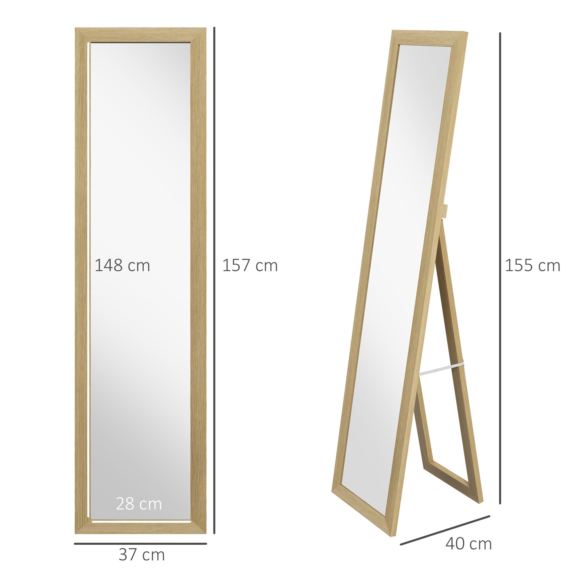HOMCOM Ankleidespiegel mit Standfuß grau 37L x 40B x 155H cm