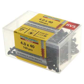 Rotadrill Lattenwandschroef zwarte lenskop torx rvs-410 4.0x40 mm 100 stuks
