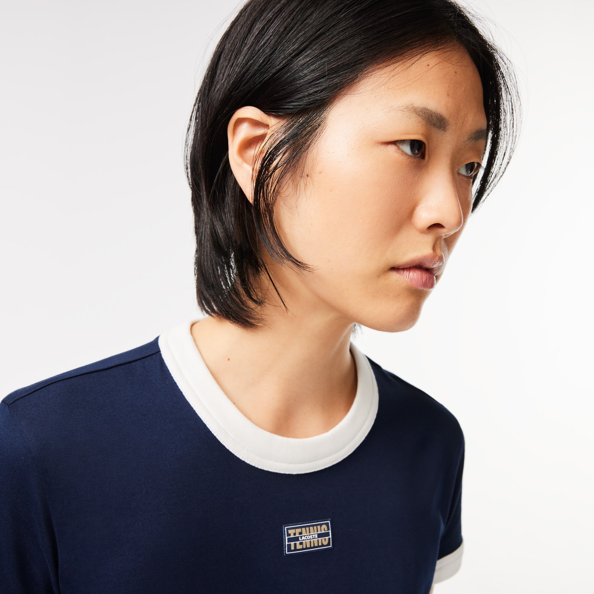 T-shirt slim fit en coton badge tennis T-Shirts - Bleu - Lacoste - Femme