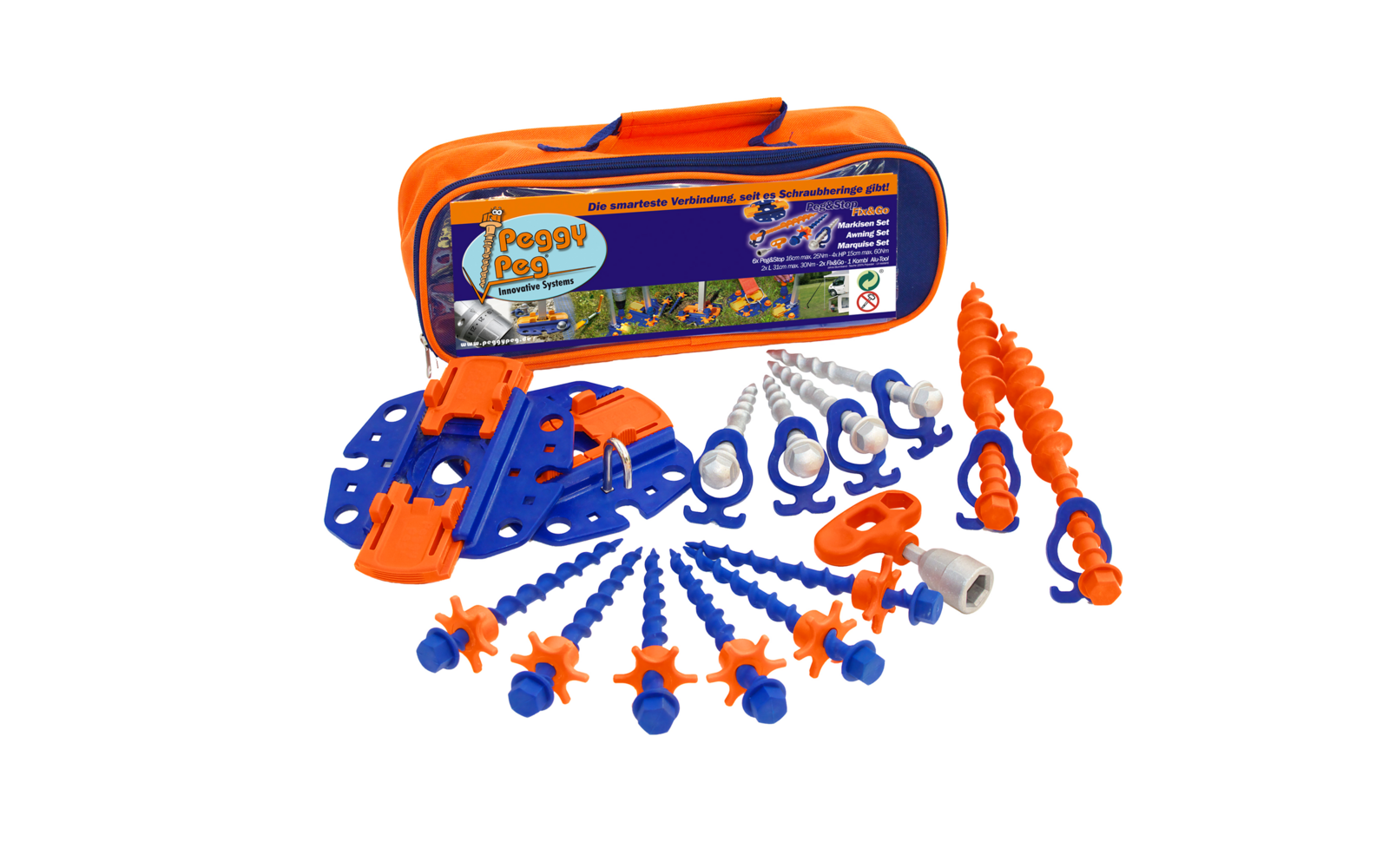 Peggy Peg Fix&Go Peg&Stop Markisen Set mit Schraubheringe und Ankerplatten 30-tlg.
