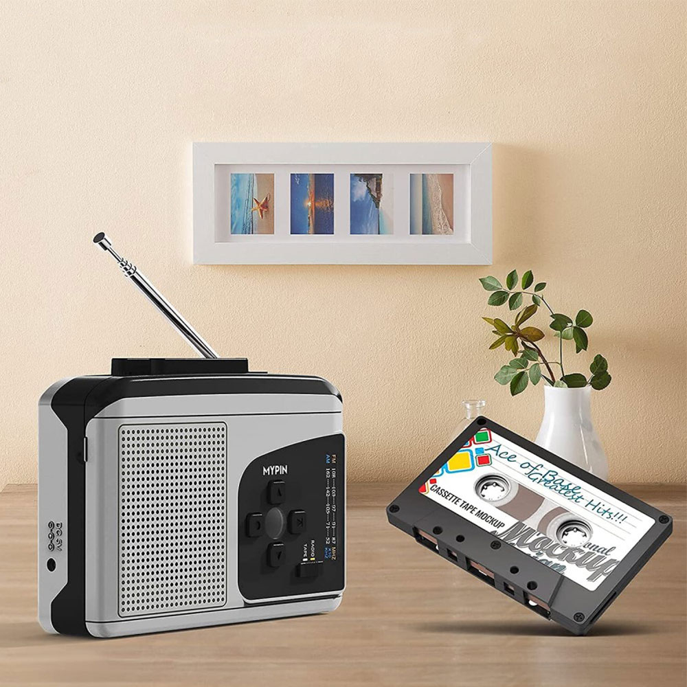 Kassetten MP3 Konverter Kassettenspieler mit microSD Recorder / AM und FM Radio   3.5mm Klinke - Schwarz / Grau