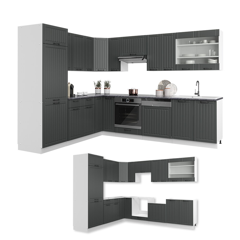 Vicco Küchenzeile Fame-Line Landhaus Eckküche Winkel Küche Einbau Anthrazit