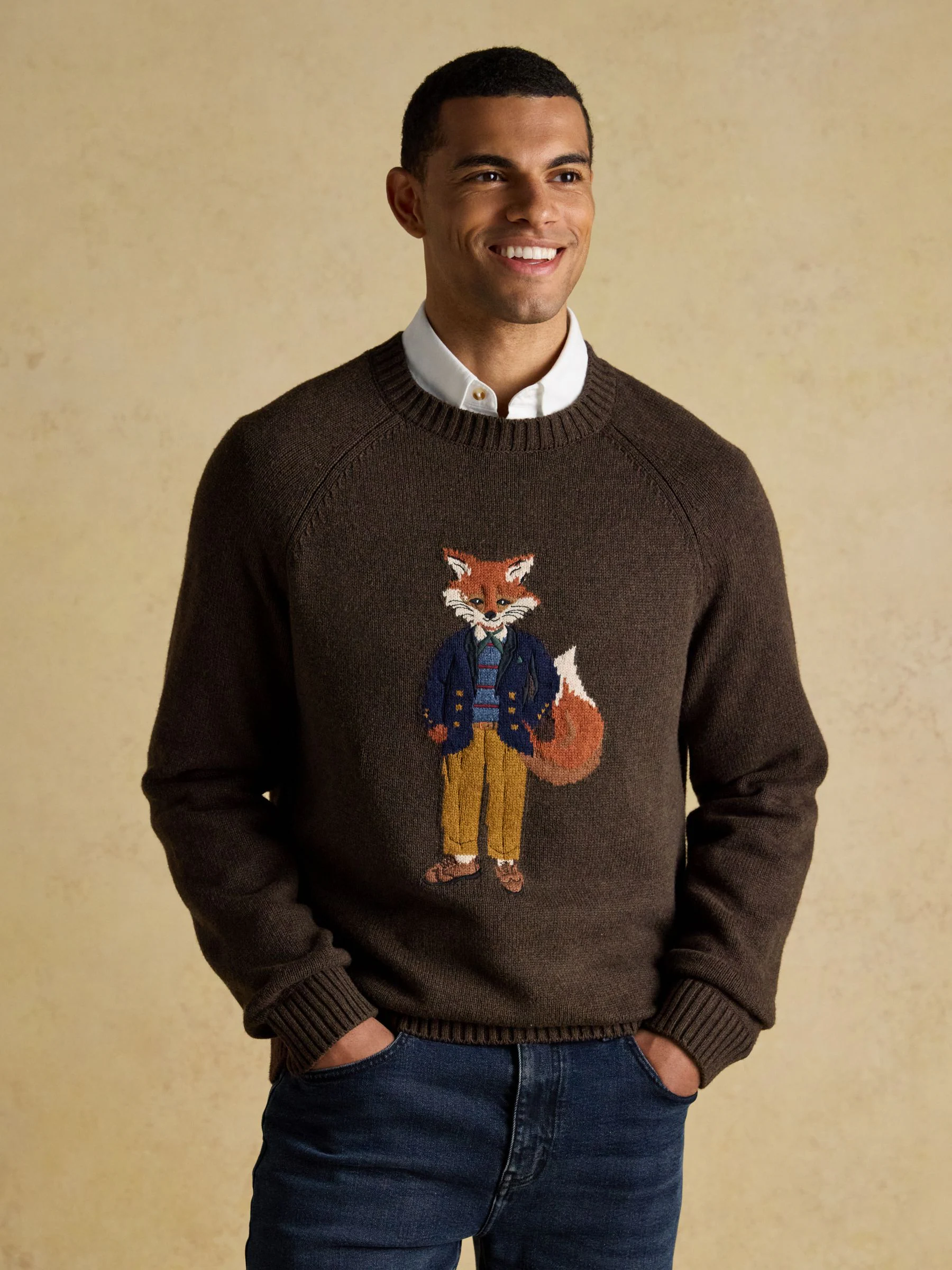 Bruin - Joules - Jonty - Intarsia-gebreide trui met ronde hals