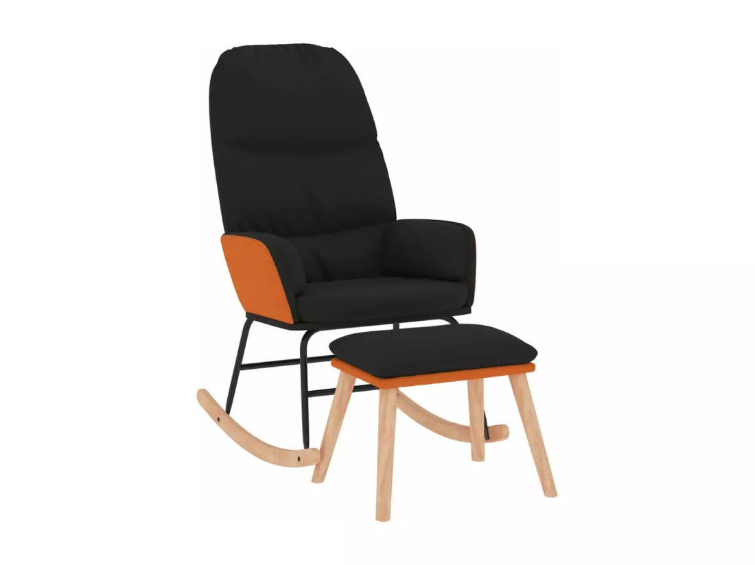 Chaise à bascule avec repose-pied Noir Tissu
