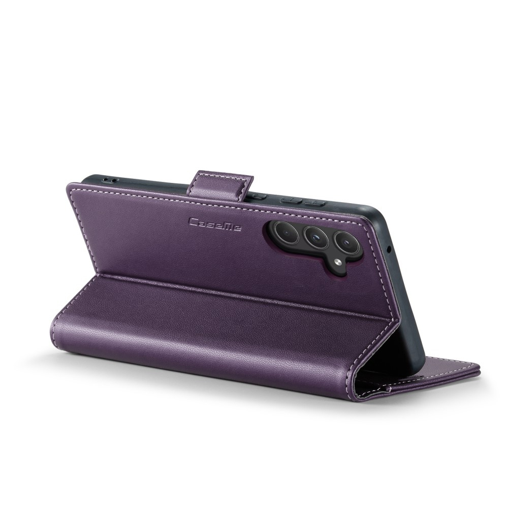Samsung Galaxy A55 Leder Tasche Flip Wallet Etui mit Kartenfächern Litchi Look (RFID Schutz) - Violett