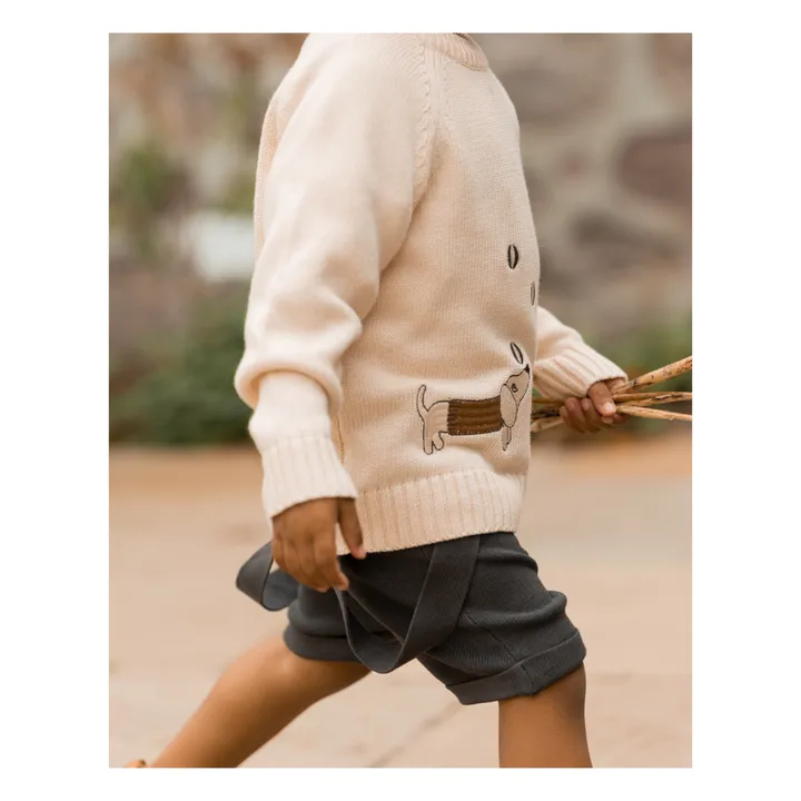 Fliink Pull Magic Broderie Chien Coton Bio | Ecru