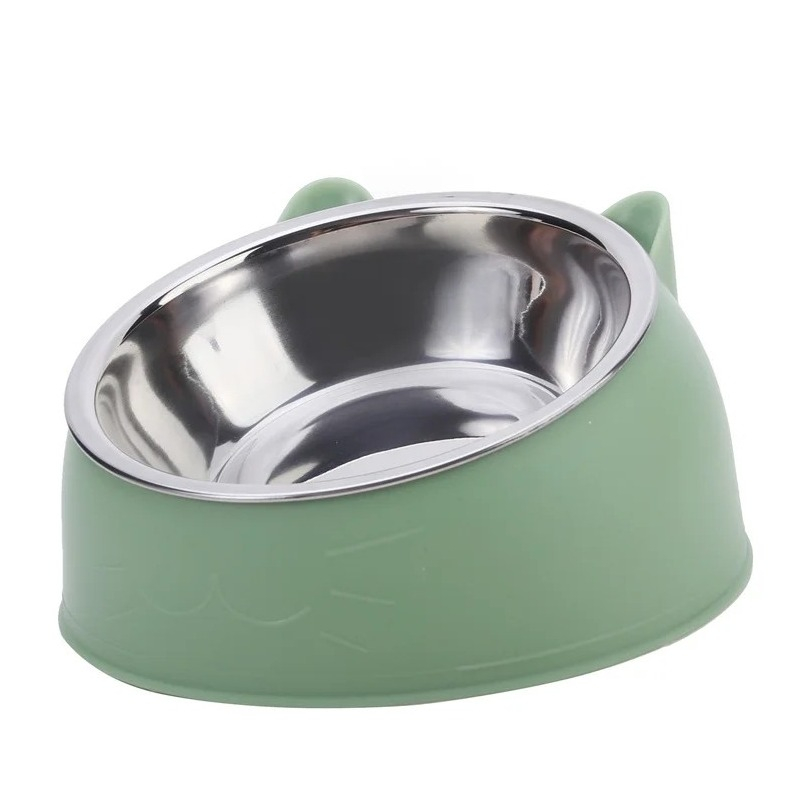 Edelstahl Haustier Futternapf Erhöhter Fress Napf Wasser Schale für Katzen / Hunde - Grün