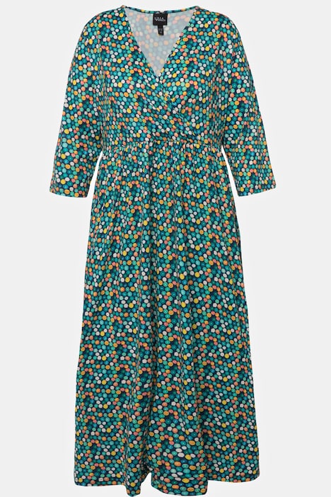 Jerseykleid, Punkte, Wickeloptik, V-Ausschnitt, 3/4-Arm