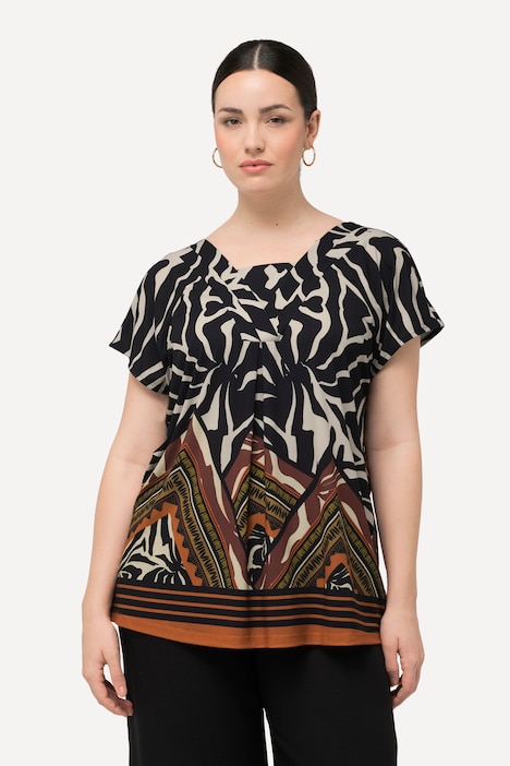 T-Shirt, Zebramuster, V-Ausschnitt, Halbarm