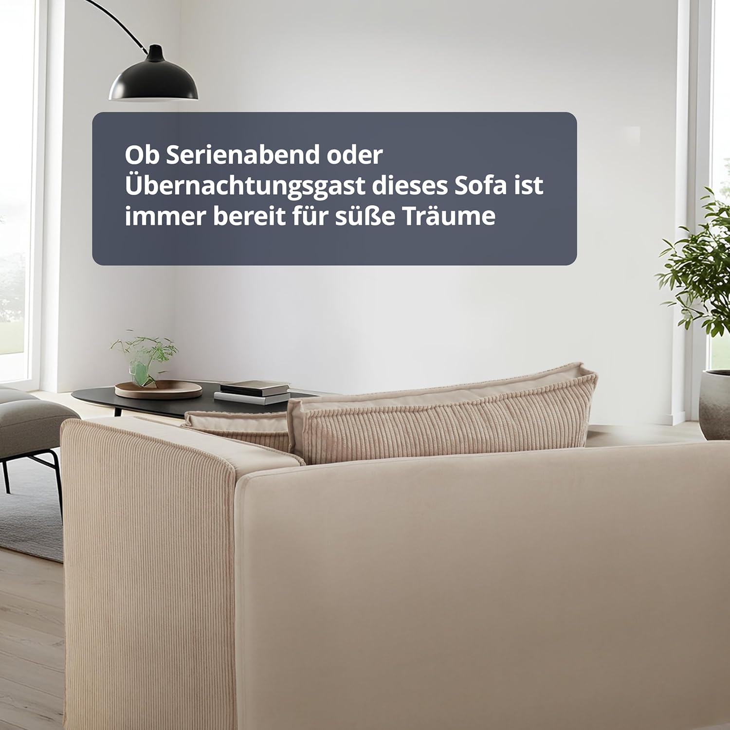 KHG Recamiere mit Bettkasten & Schlaffunktion - Moderne Liege mit Komfortschaum & Wellenunterfederung - inkl. Rückenkissen & Armlehnkissen - Cordstoff Beige