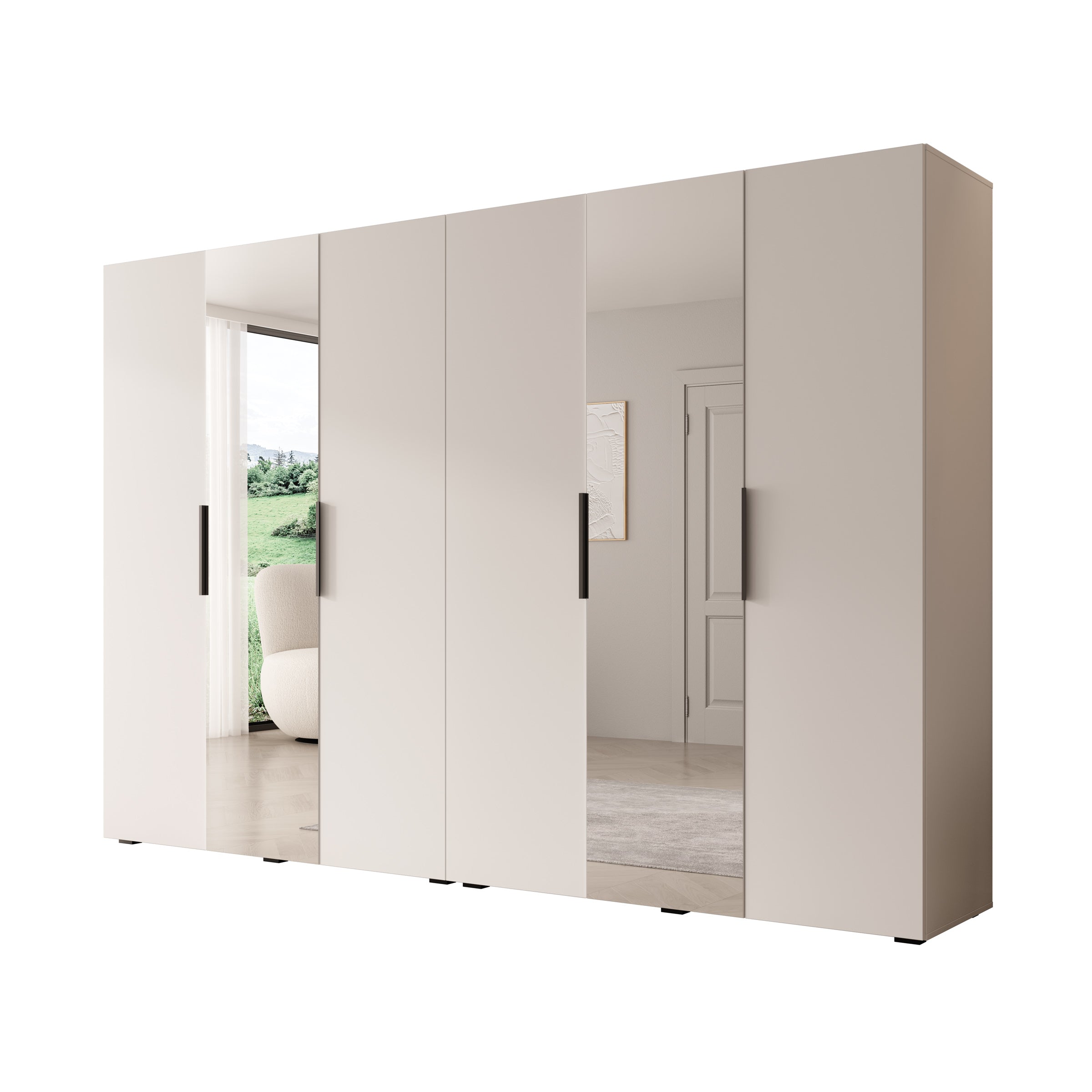 Meubella - Kledingkast Marquesa - Wit - 300 cm - Met spiegel