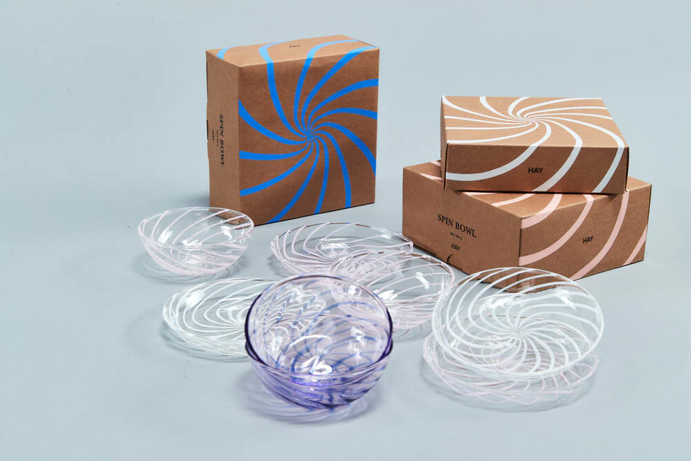 HAY  Spin Bowl, sæt af 2  - Clear with pink stripe