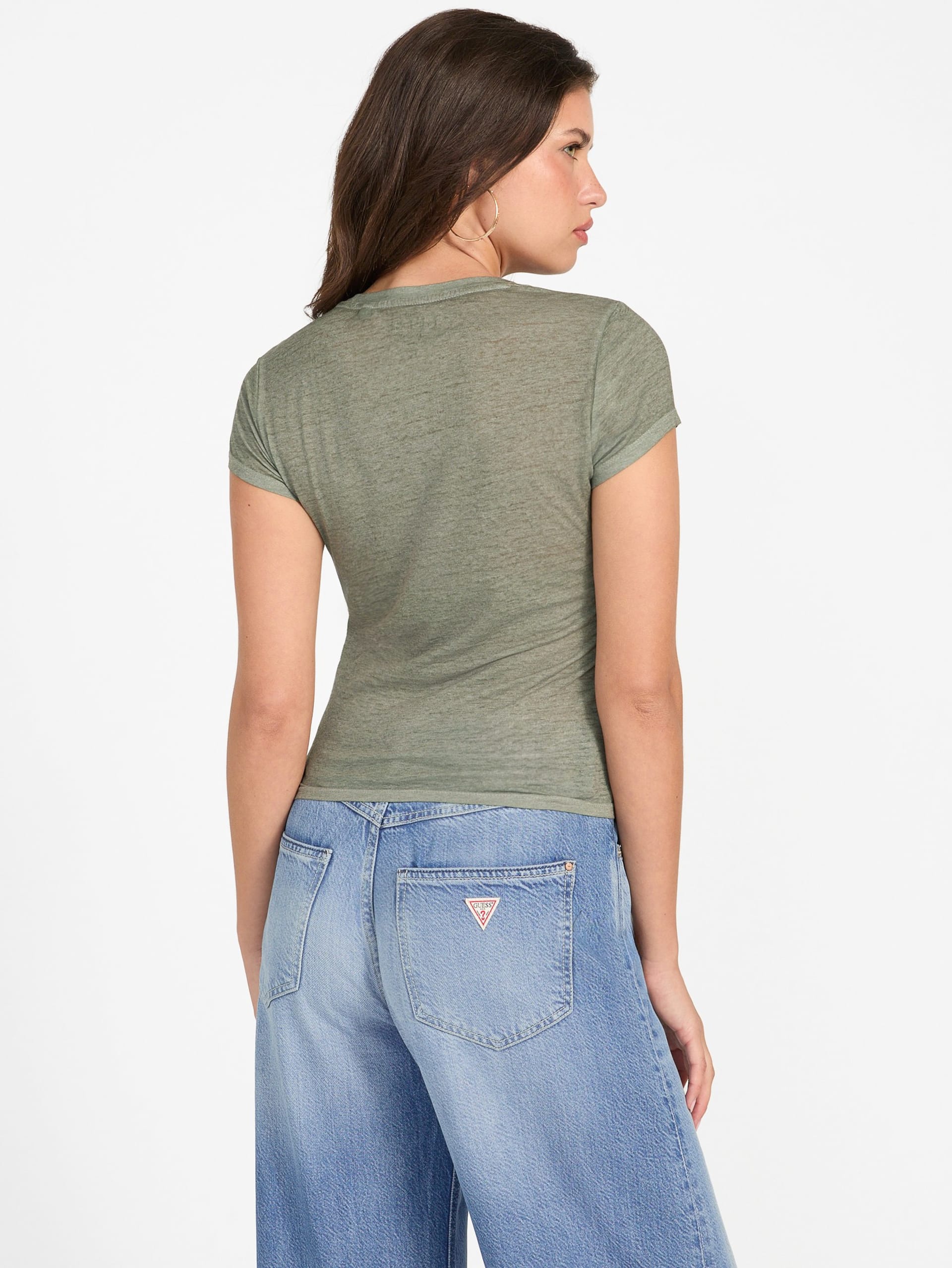 Camiseta de gola redonda estampada com efeito burnout