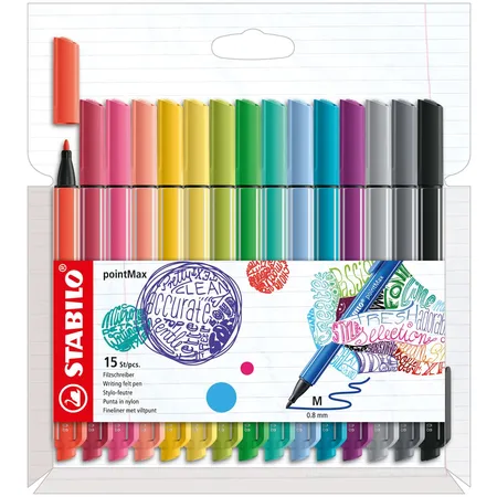 Filzschreiber - STABILO pointMax - 15er Pack - mit 15 verschiedenen Farben