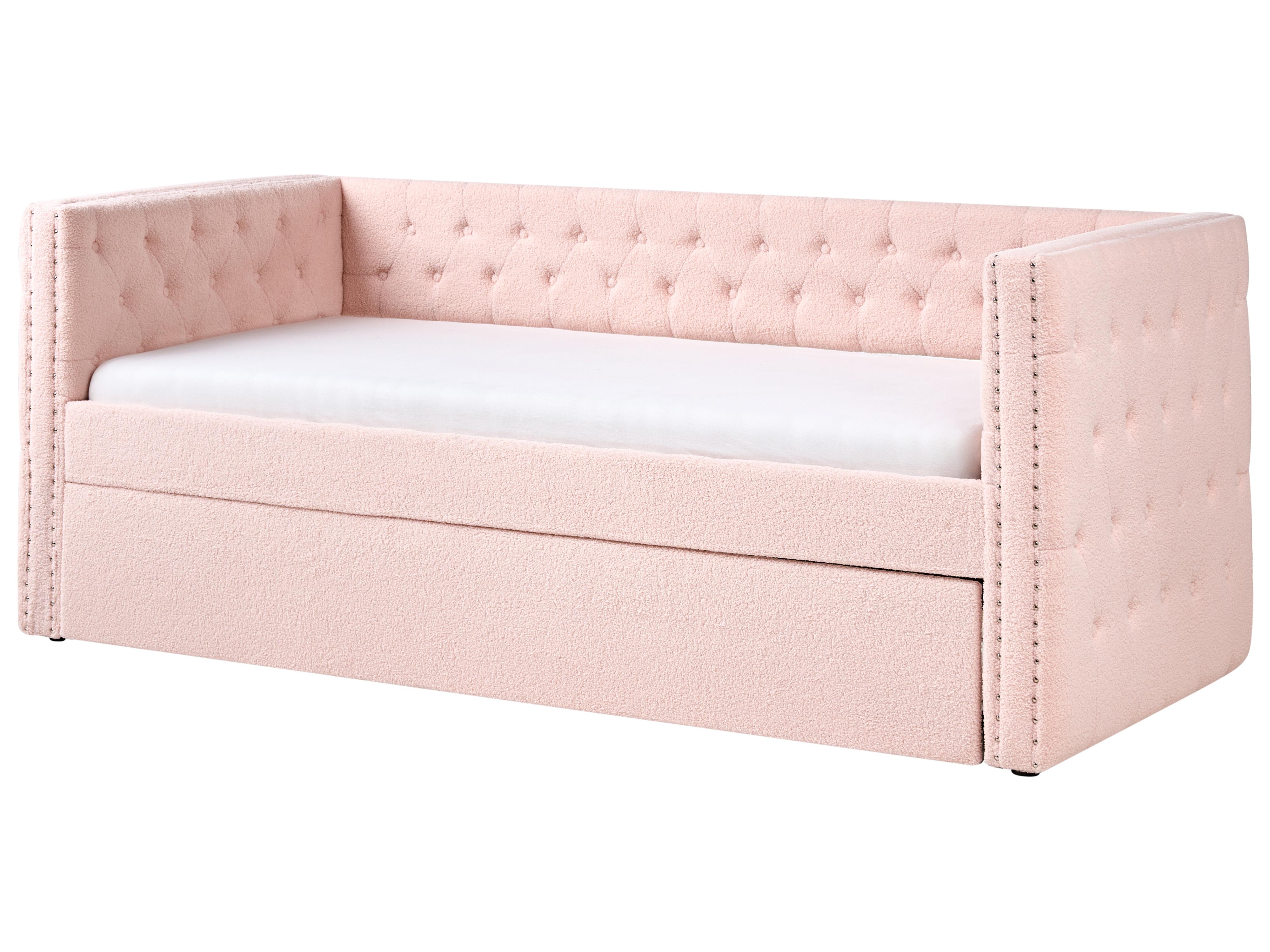 Onderschuifbed Bouclé GASSIN 90 x 200 cm Pastelroze