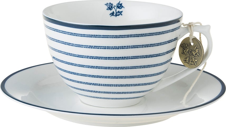 Laura Ashley kop en schotel Candy Stripe blauw 0,26 L