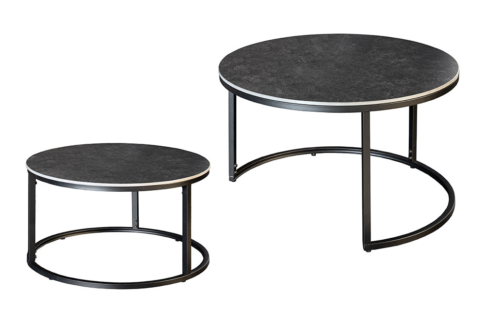 Rundes 2er Set Couchtische ELEGANCE 75cm anthrazit Keramik schwarz Metall