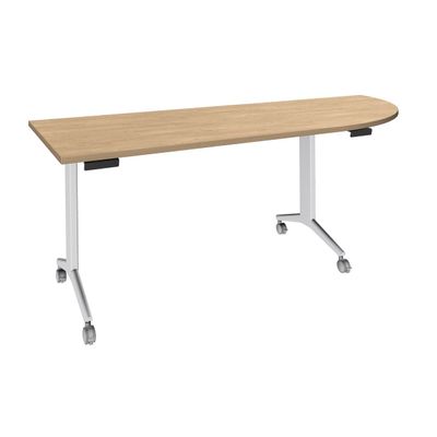 Table de réunion abattantes angle à droite - L200 x P80 cm - pied blanc - plateau imitation chêne clair