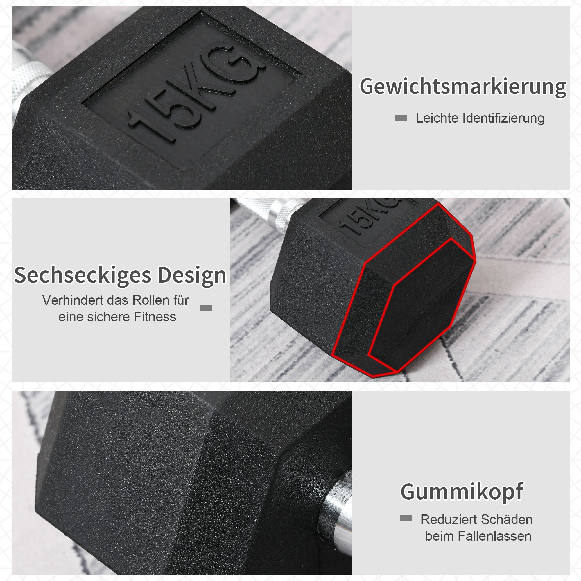 HOMCOM Kurzhantel mit 15 kg schwarz, silber 15,5B x 15,5T x 10,4H cm