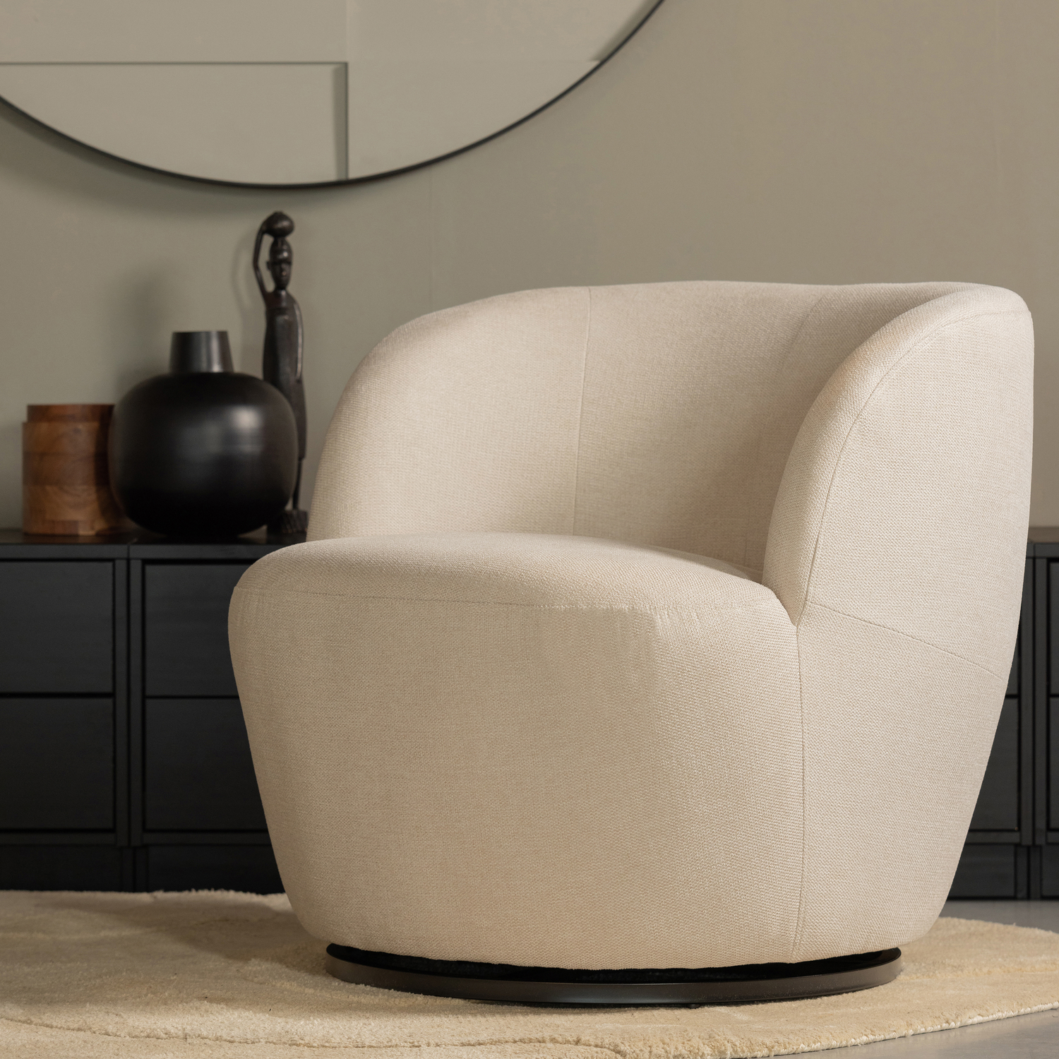 WOOOD Serra Draaifauteuil - Polyester - Off White  - 68x70x77