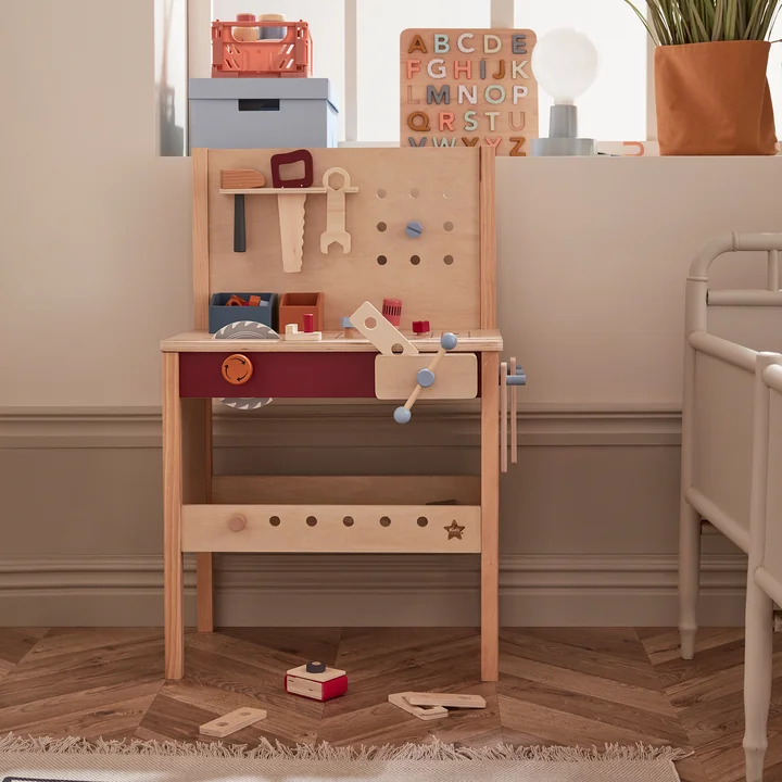 Kids Concept - Kid's Hub Werkbank mit Zubehör, 55 x 36 x 80 cm, bunt (21er-Set)