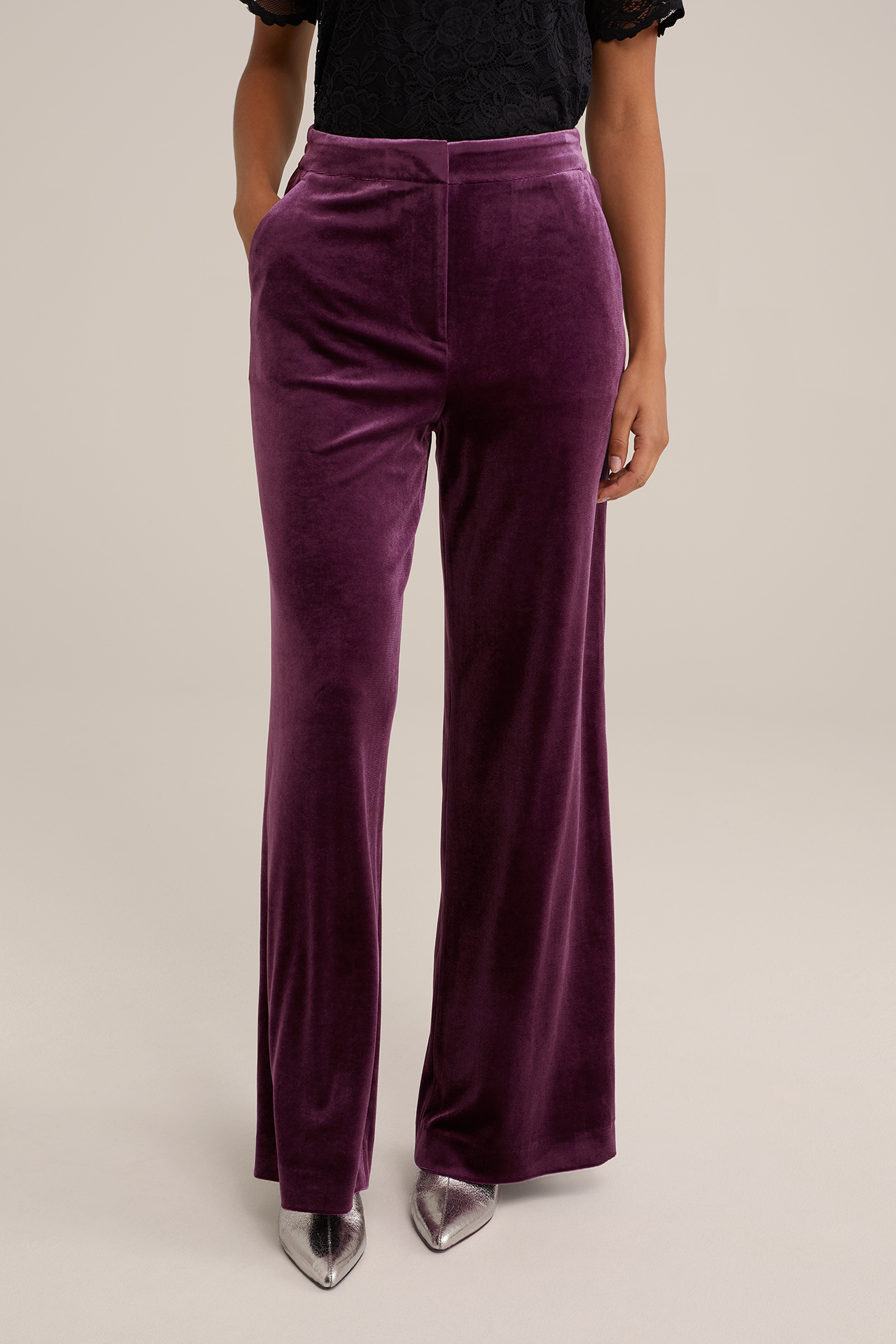 wide leg pantalon van velvet WE Fashion Paars