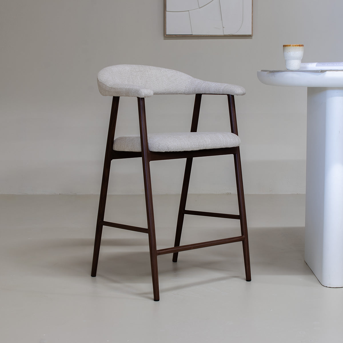 Giga Meubel - Barkruk Beige Stof|Walnoot - Mila - Set van 2