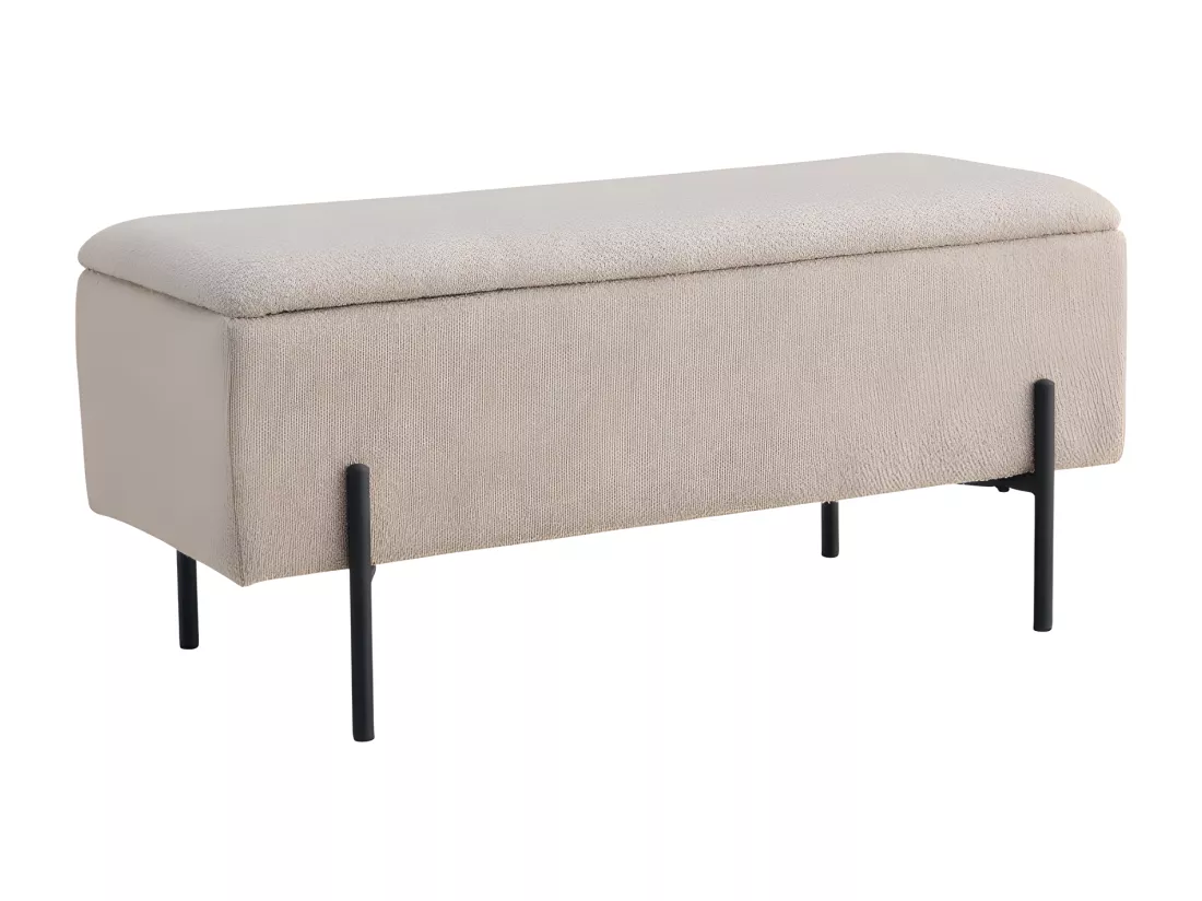 Watford - Banc coffre en tissu bouclette et métal L95cm - Beige