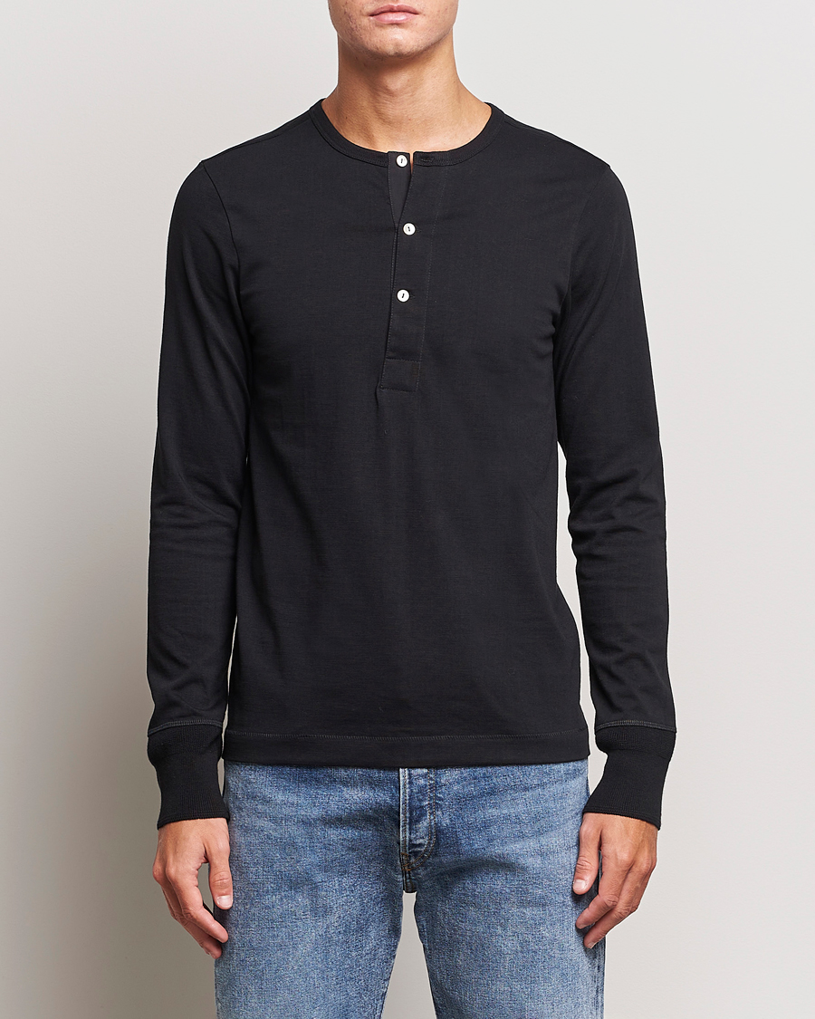 Merz b. Schwanen Classic Organic Cotton Henley Sweater Black