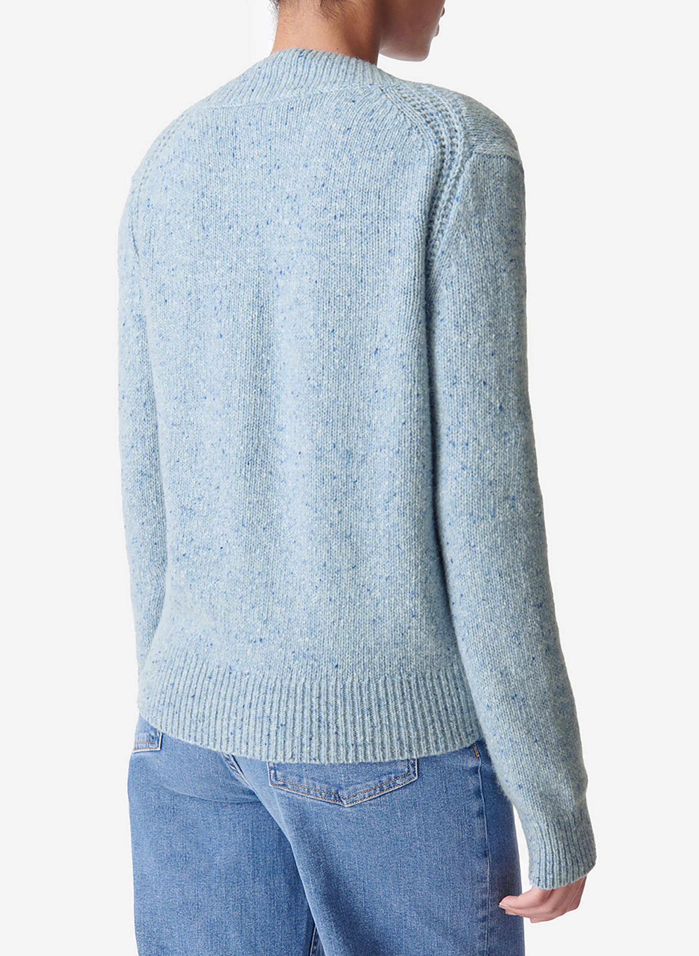DAMITA - Pull col V droit en laine mélangée | Bleu