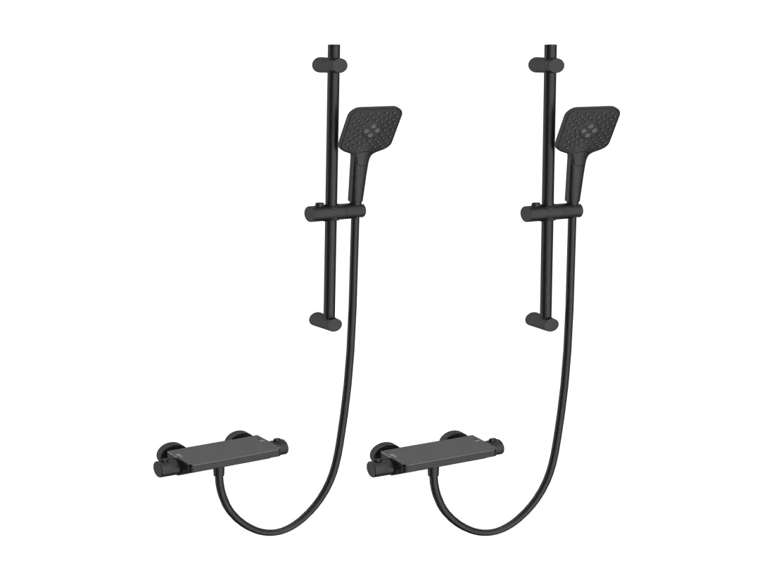 2PCS Lonheo max Élégant Ensemble de Douche avec Etagère et Douchette à Main 3 Fonctions, Noir Colonne de Douche Thermostatique avec 38°C Mitigeur