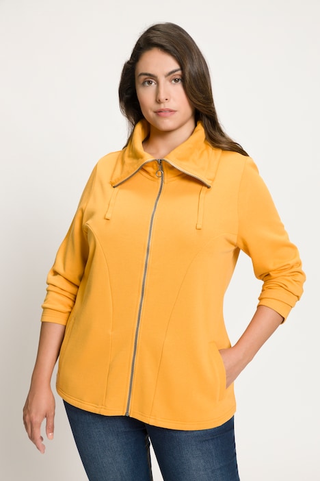 Sweatjacke, drapierter Stehkragen, Kunstleder-Details