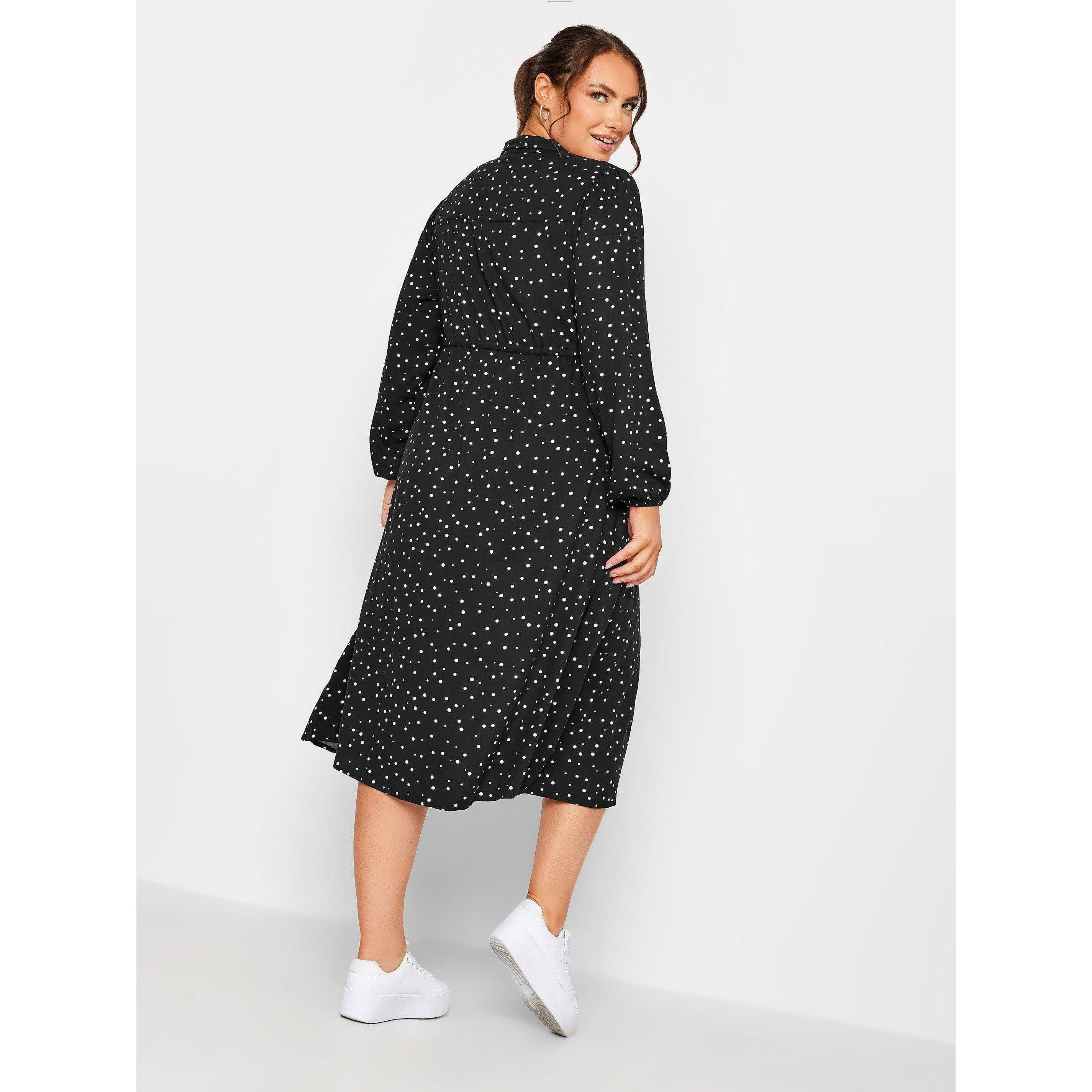 YOURS Curve Long Sleeve Spot Shirt Dress