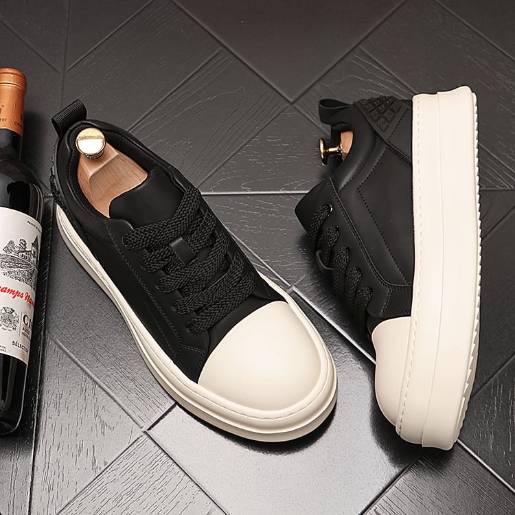 Mr Ozera - Platform Plain Lace-Up Sneakers