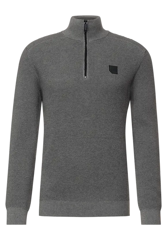 Troyerpullover mit Zipper - stone grey melange