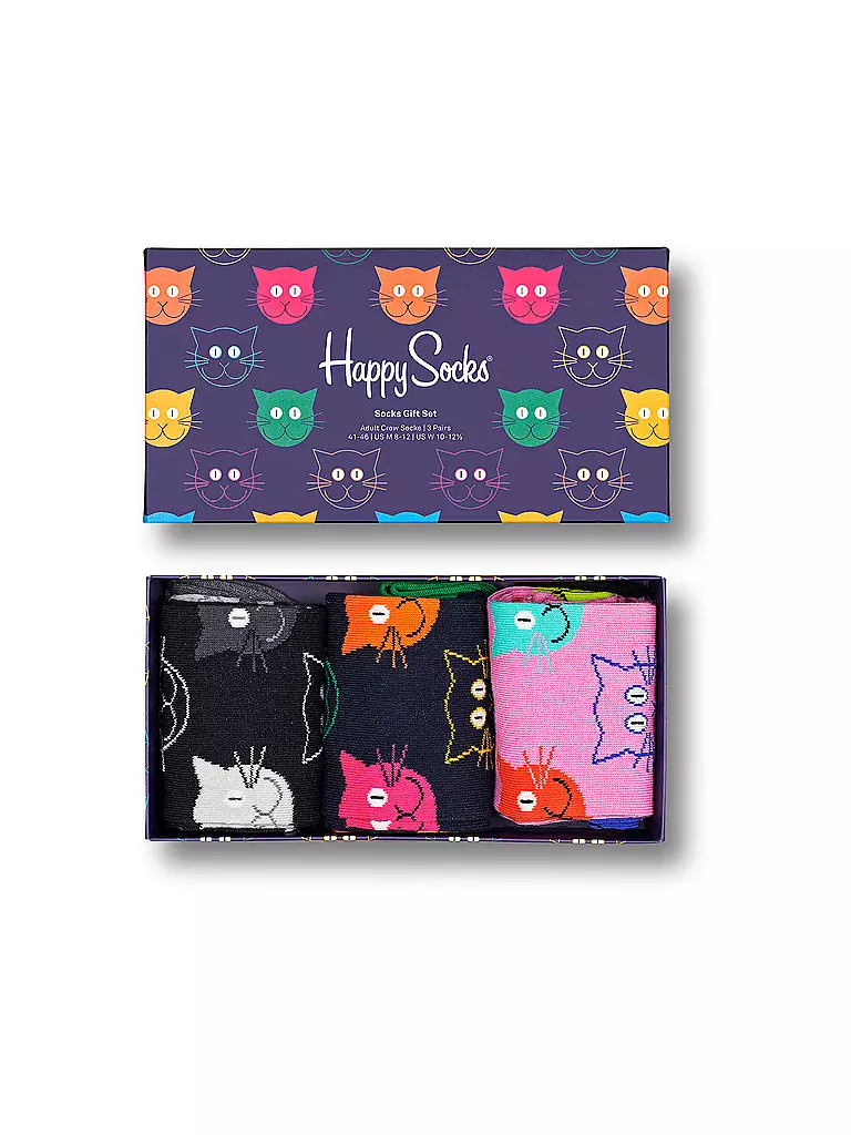 HAPPY SOCKS Damen Socken  MIXED CAT SOCKS GIFT SET 36-40 3er Pkg multi bunt