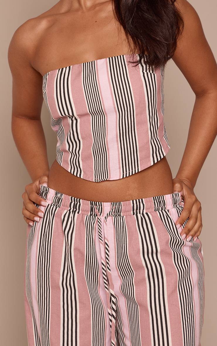Rose Bébé Haut Bandeau À Rayures Roses En Lin Petite Taille Coordonné