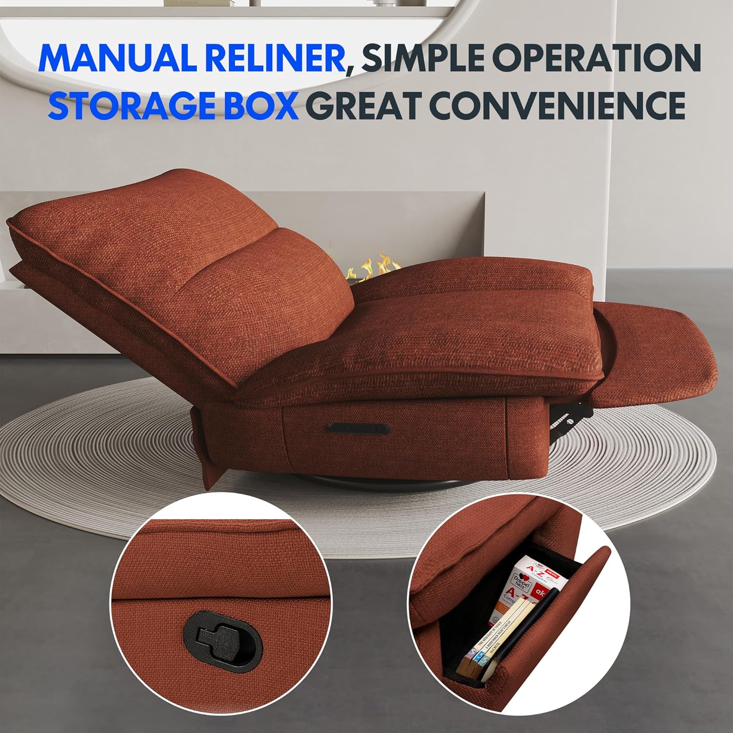 FLEXISPOT Relaxsessel, XC6, Manueller Sessel, Schlafsessel, Drehsessel mit Rocking, Liegesessel im Wohnzimmer, Fernsehsessel mit verstellbare Rückenlehne, Ruhesessel (Orange Brown)