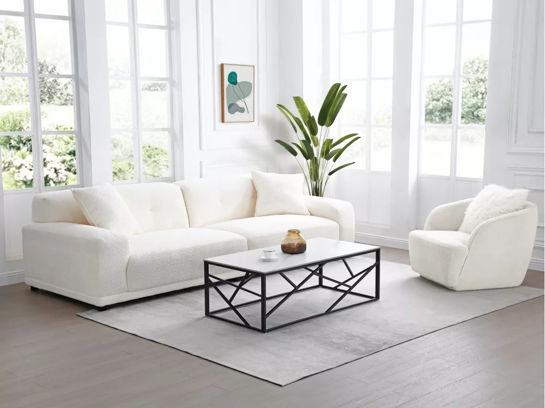 Table basse en céramique et métal - Effet marbre blanc et Noir - MELRONE de Pascal Morabito