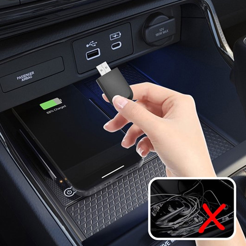 Wireless Bluetooth Android Auto / Apple Carplay KFZ USB A / USB C Adapter für Android / iOS Smartphones (Google Assistant / Siri) - Schwarz